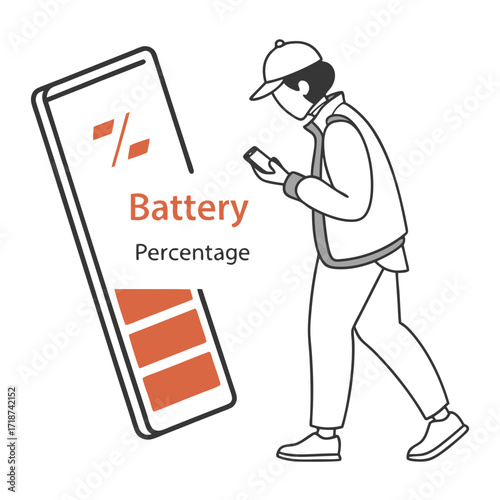 Person with low battery on smartphone mobile phone