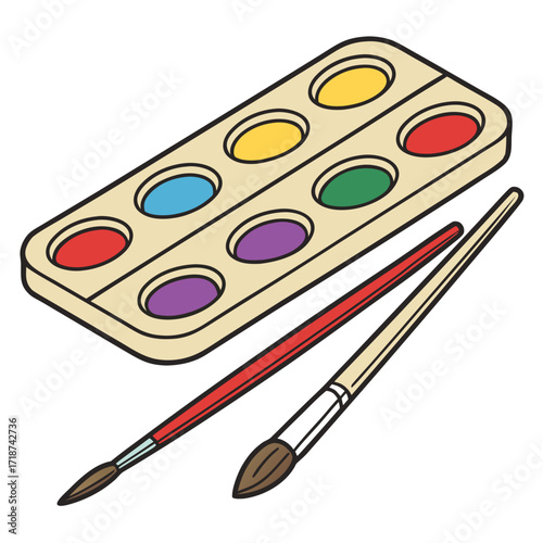 Rectangular Watercolor Paint Box with Two Brushes palette
