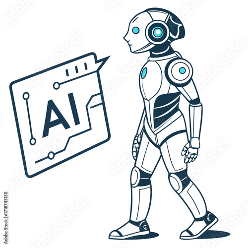 Robot with AI speech bubble illustration android artificial intelligence