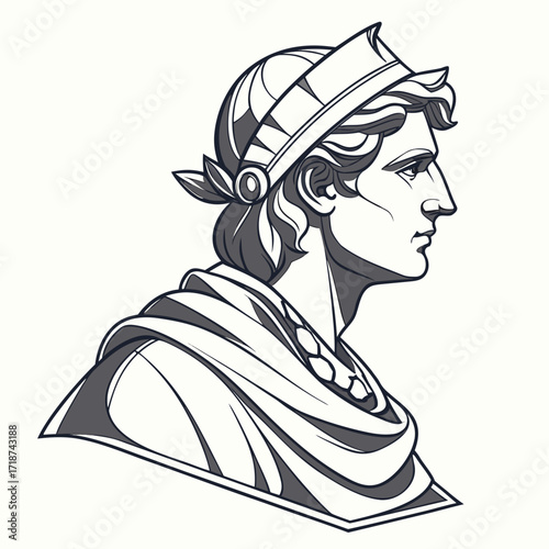 Roman Emperor Bust with Laurel Wreath and Scarf sculpture