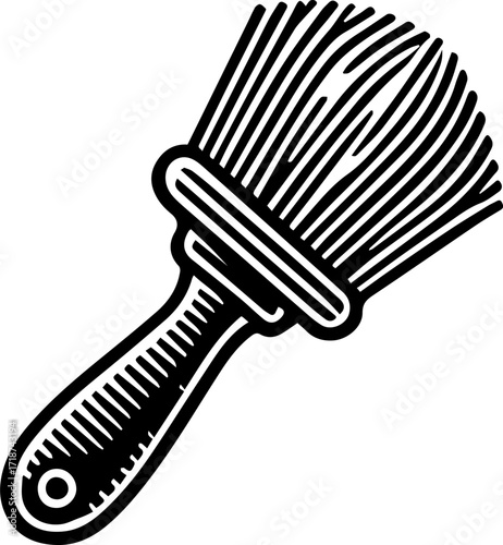 Illustration of a paint brush with a wooden handle and bristles for applying paint or other liquids
