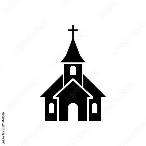 Church stands tall against a clear sky, symbolizing faith and community in a simple, minimalist style, offering a sense of peace and reverence.