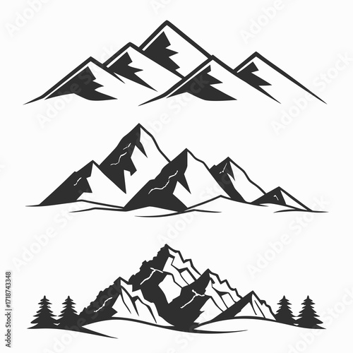 Set of stylized mountain range silhouettes for logos and design