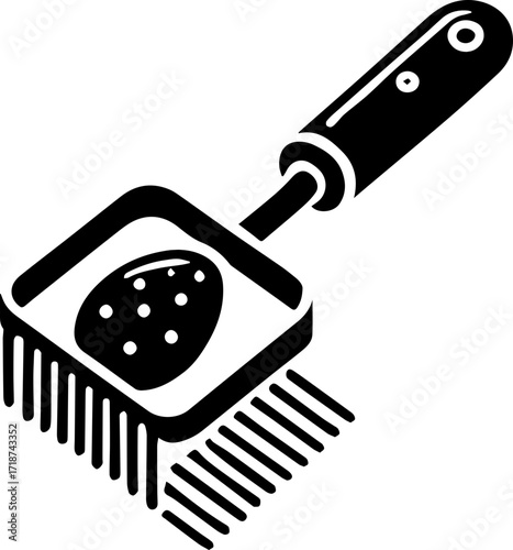 Illustration of a black cleaning brush with a handle and a sponge with white dots inside the brush head
