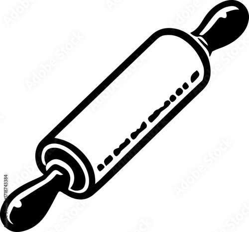 Illustration of a rolling pin with handles on both sides used for flattening dough in baking tasks