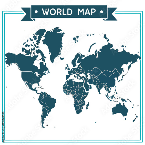 Simple World Map with Teal Continents countries geography