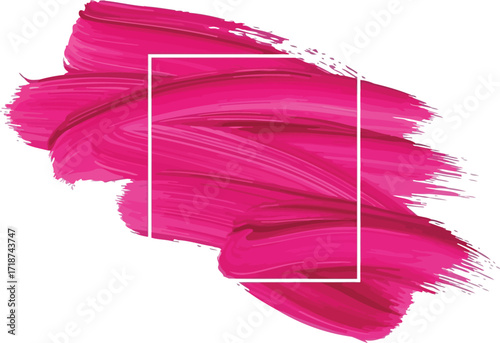 Pink paint brush stroke background with square frame design art