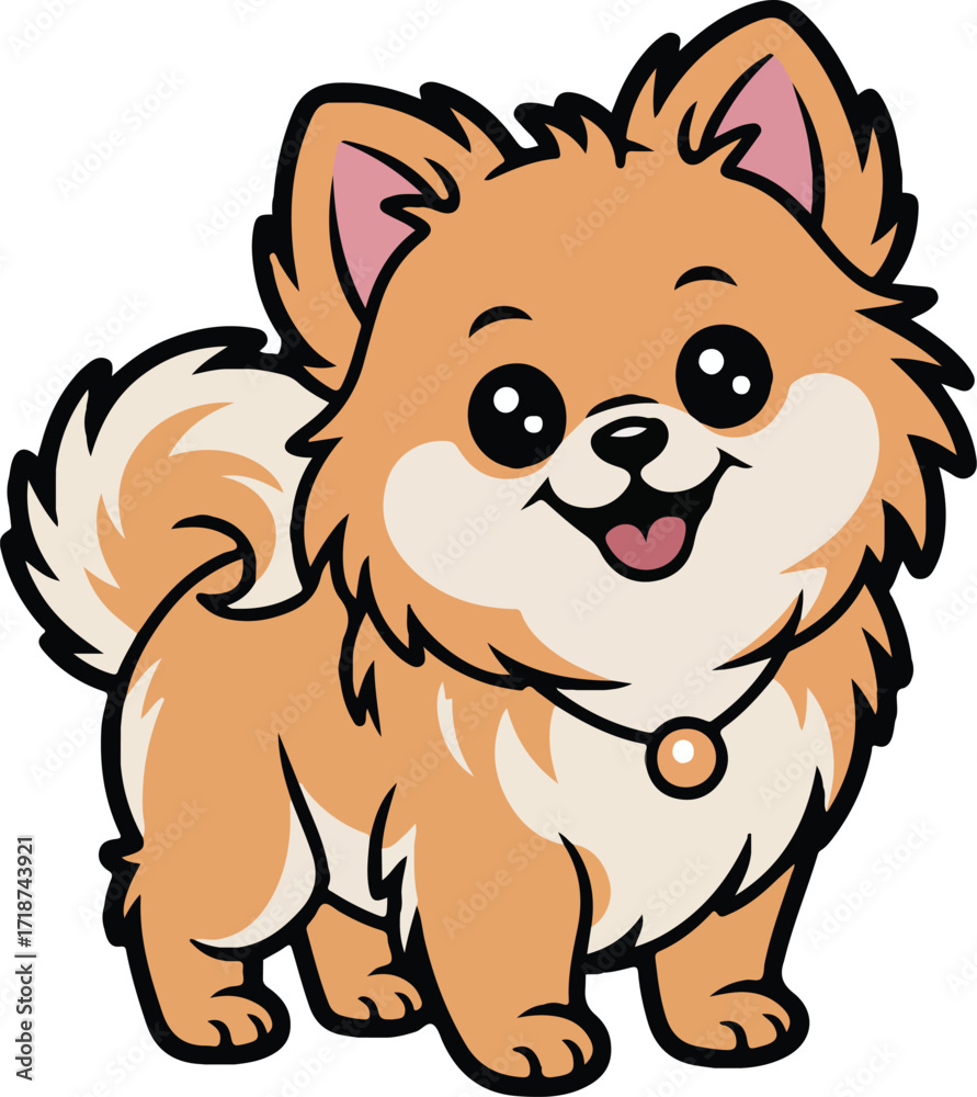 Fototapeta premium Cute Cartoon Pomeranian Puppy Illustration, Fluffy Dog Clipart, Adorable Kawaii Pet Vector Art