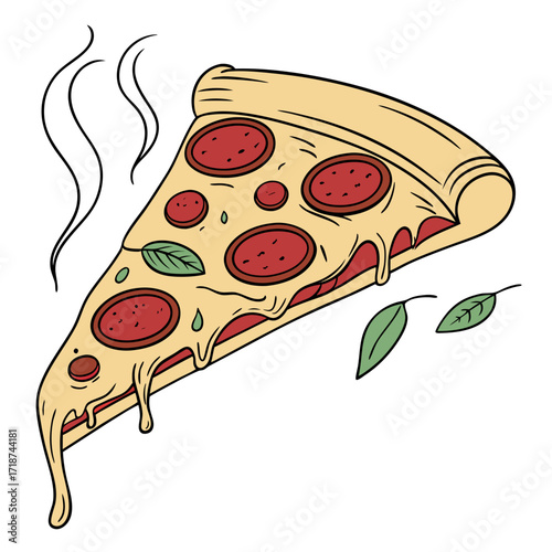 Steaming Slice of Pepperoni Pizza with Melting Cheese Keywords: pizza, slice, food, italian