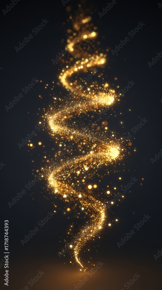 Obraz premium A golden shimme light trail spirals and curves elegantly against a dark background creating a magical and ethereal visual experience.