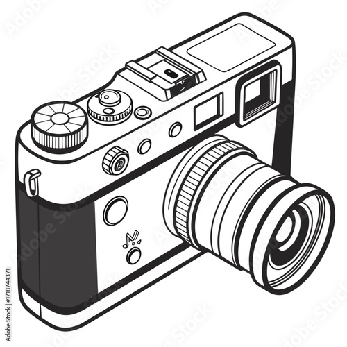Stylized illustration of a modern compact camera Keywords: camera, compact, modern, photography