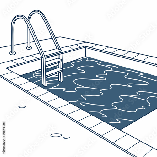 Swimming Pool with Metal Ladder and Dark Blue Water Keywords: swimming pool, water, ladder, metal