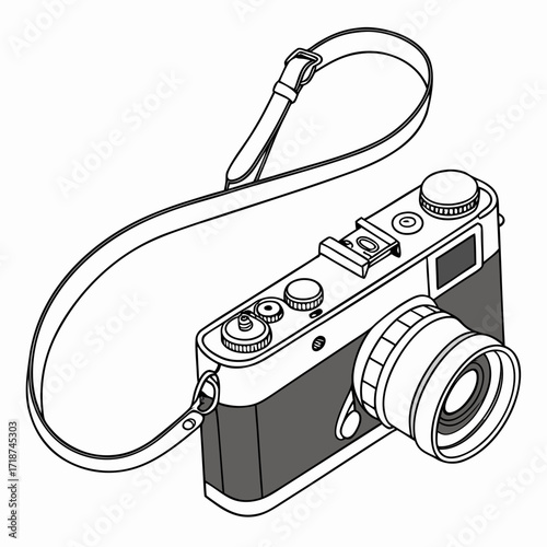 Vintage Camera with Long Strap Illustration retro photography