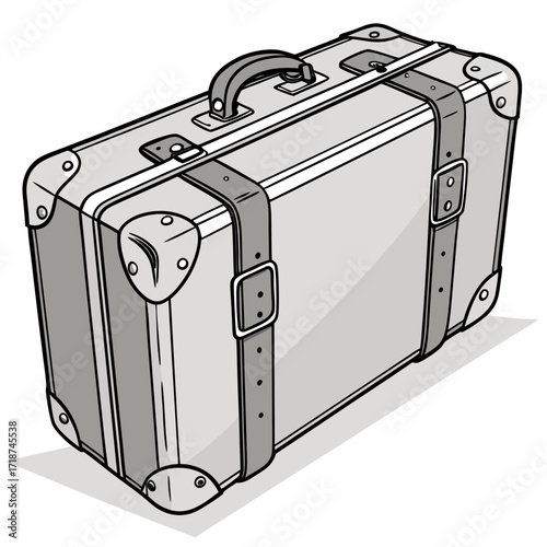 Vintage Suitcase with Metal Corners and Leather Straps Keywords: suitcase, luggage, travel