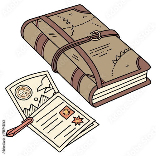 Vintage travel journal with compass and passport diary