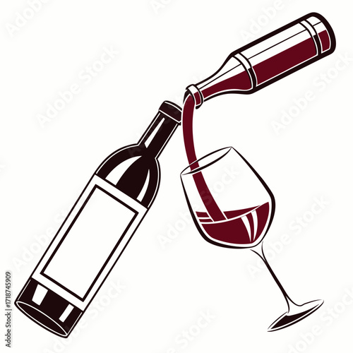 Wine Bottle Pouring Red Wine Into Glass illustration