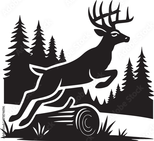 Jumping Deer in Forest Wildlife and Hunting
