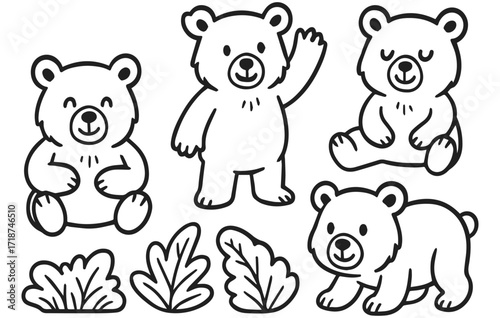 Cute Bear Doodle Illustration Collection Isolated on Transparent Background, Generative AI