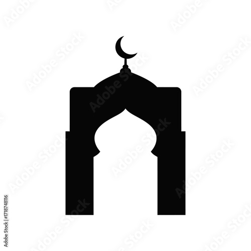 Mosque silhouette stands against a plain white backdrop, representing faith and Islamic culture with a simple, elegant form, evoking peace and spirituality.