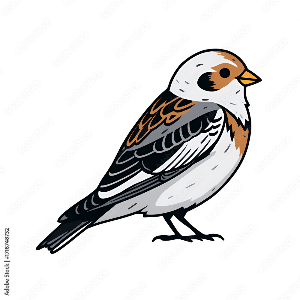 Fototapeta premium Black, white and brown cartoon bird isolated on transparent background