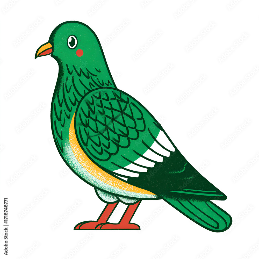 Fototapeta premium Green cartoon bird isolated on transparent background