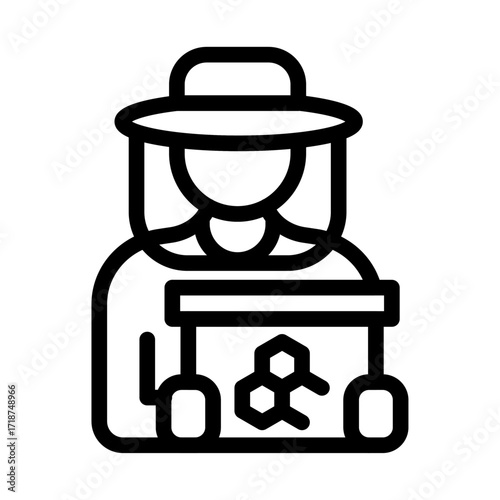 Flower with Bee Line Icon of Beekeeping Icon Set