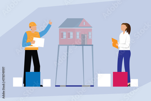 Entrepreneurial Growth and Business Expansion, Man Running on Increasing Scale of Shops. 2d flat vector illustration
