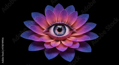 Eye in flower center on dark background
