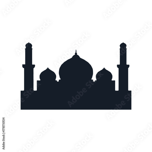 Silhouette of mosque stands tall against a white backdrop, showcasing islamic architecture and religious symbolism with a minimalist aesthetic.