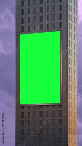 Timelapse of Skyscraper with Moving Clouds and Large Billboard for Product Promotion
