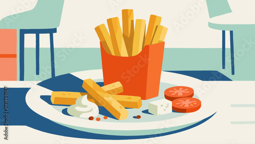 French fries fast food, hand-drawn vector illustrations
