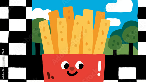French fries fast food, hand-drawn vector illustrations