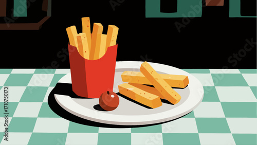 French fries fast food, hand-drawn vector illustrations
