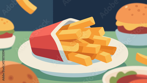 French fries fast food, hand-drawn vector illustrations