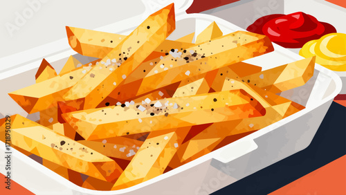 French fries fast food, hand-drawn vector illustrations