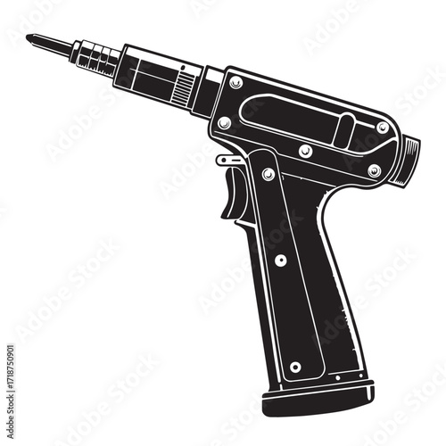 Black rivet gun Silhouette Vector, High Quality Illustration on White Background