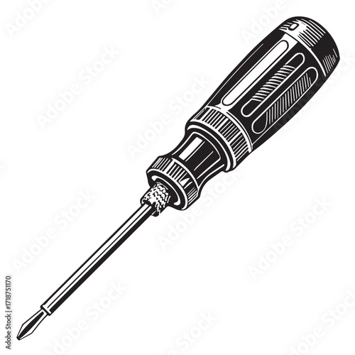 Black screwdriver flathead Silhouette Vector, High Quality Illustration on White Background