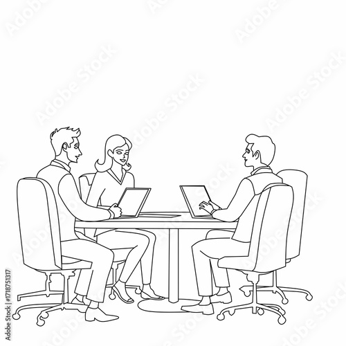 Cartoon Business Meeting Illustration – Teamwork and Brainstorming in Modern Office