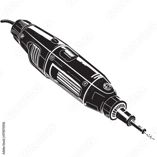 Black rotary tool dremel Silhouette Vector, High Quality Illustration on White Background