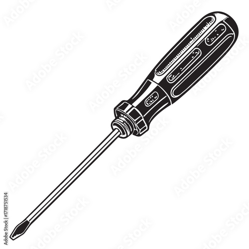 Black screwdriver flathead Silhouette Vector, High Quality Illustration on White Background