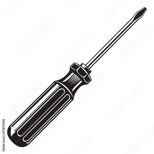 Black screwdriver flathead Silhouette Vector, High Quality Illustration on White Background