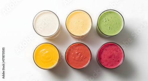 Colorful Fresh Variety of Smoothie Glass Top View Still Life