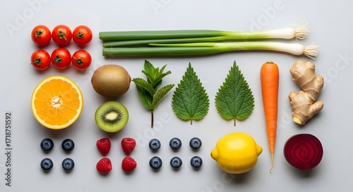 Flat Lay Fresh Fruits and Vegetables Healthy Eating Ingredients Still Life