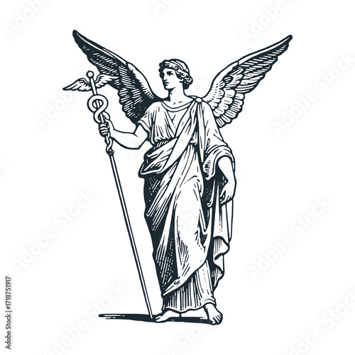 Asclepius – Black and White Icon Vector and Illustration	