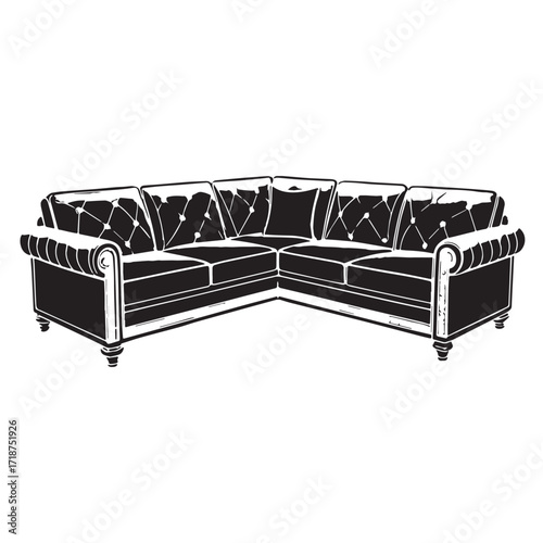 Black sectional sofa Silhouette Vector, High Quality Illustration on White Background