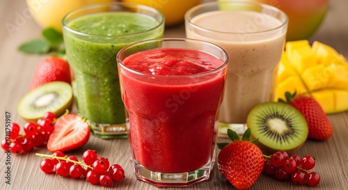 Fresh and Colorful Smoothie Variation with Different Fruits and Ingredients