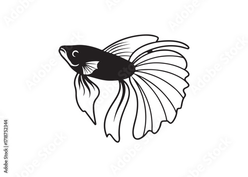 Aquarium betta fish silhouette vector Siamese fighting fish black design.