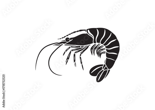 Shrimp silhouette black vector artwork illustration isolated on white background.