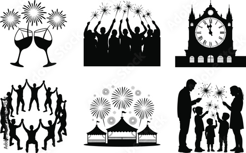 New Year Party Countdown Event Silhouette Bundle Set