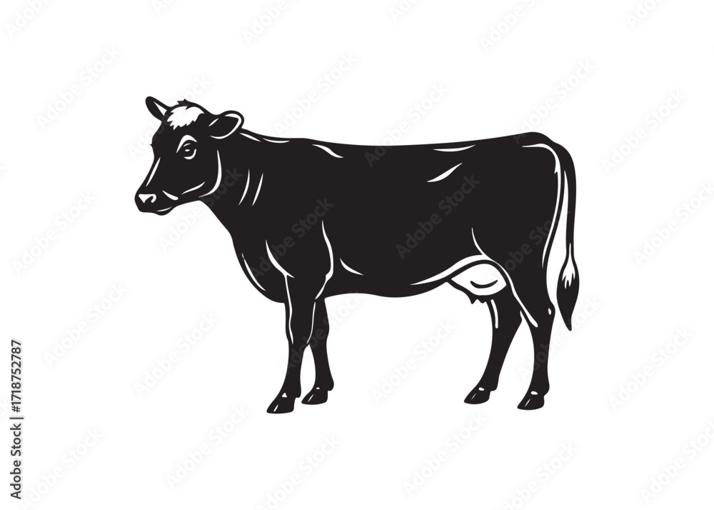 Obraz premium Cow silhouette vector illustration, black farm animal icon isolated on white background.